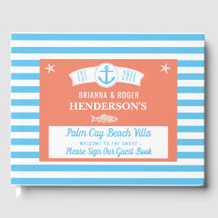 Beach House Vacation Rental Nautical Blue Stripes Guest Book