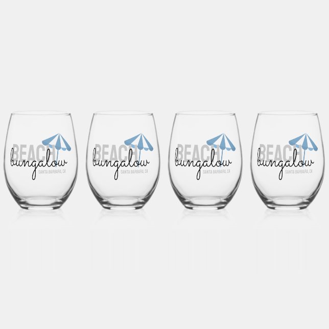 Beach House Vacation Rental -  Stemless Wine Glass (Front)