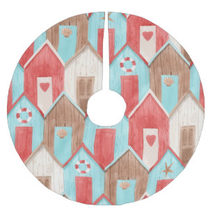 Beach house watercolor: retro pattern. brushed polyester tree skirt