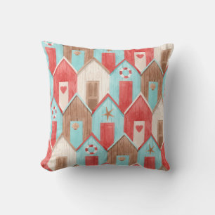 Beach house watercolor: retro pattern. cushion