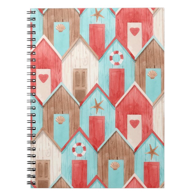 Beach house watercolor: retro pattern. notebook (Front)
