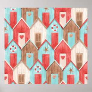 Beach house watercolor: retro pattern. poster