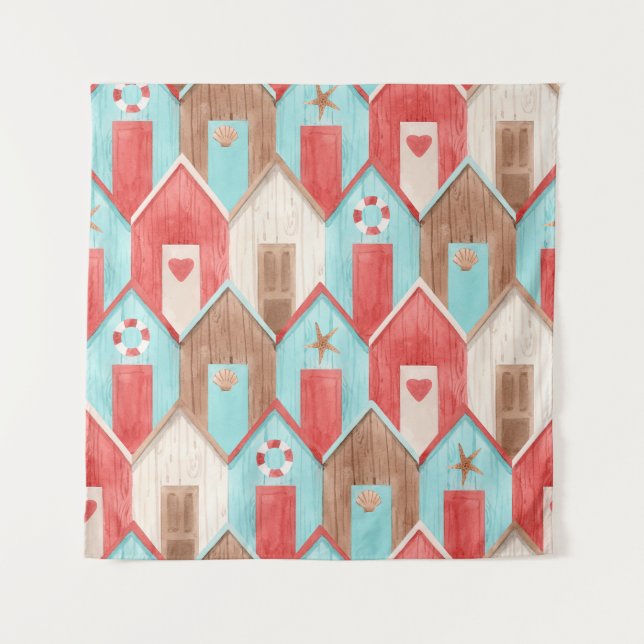 Beach house watercolor: retro pattern. tapestry (Front)