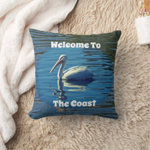 Beach House Welcome Pelican Wild Bird Home Guest Cushion