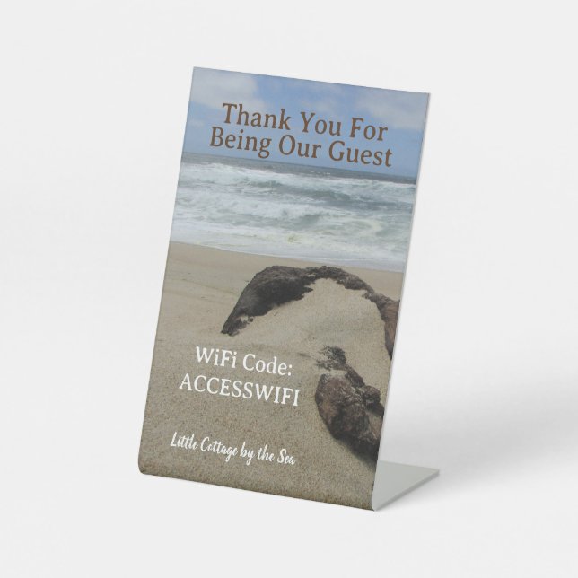 Beach House WiFi Access Code Coastal Home Pedestal Sign (Front)