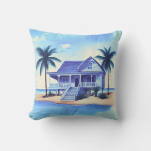 Beach House with Palm Trees Cushion