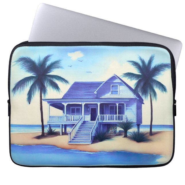 Beach House with Palm Trees Laptop Sleeve (Front)