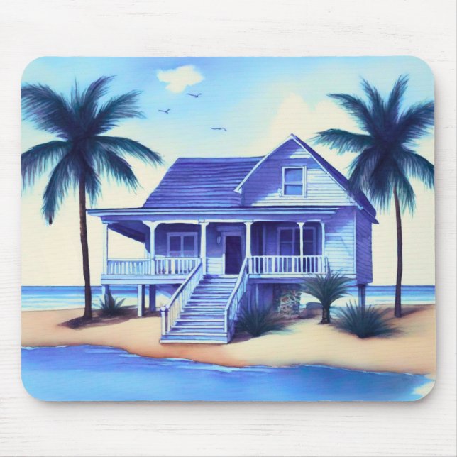 Beach House with Palm Trees Mouse Pad (Front)