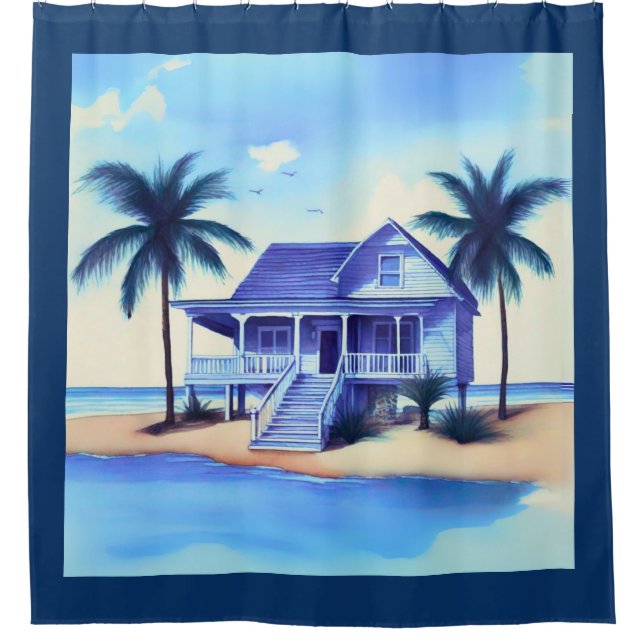 Beach House with Palm Trees Shower Curtain (Front)