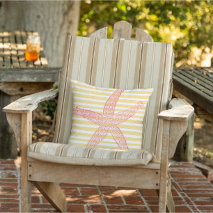 Beach House Yellow Stripe Starfish  Cushion