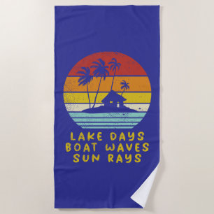 Beach Hut and Palm Trees Family Vacation Retro Towel