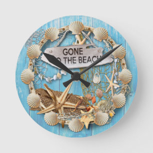Beach Hut/Beach House Clock, Gone To the Beach Round Clock