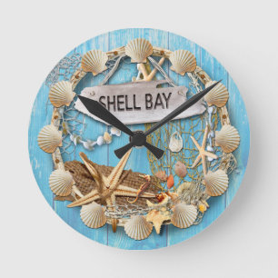Beach Hut/Beach House Clock, Shell Bay Round Clock