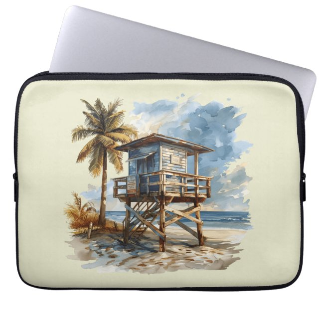 Beach Hut - Beach Hut Illustration Laptop Sleeve (Front)