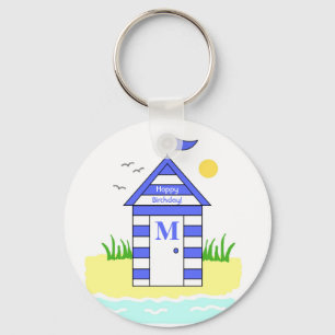 Beach Hut Blue Key Ring