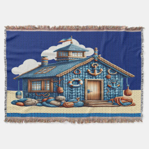 Beach Hut KNIT IMAGE Throw Blanket