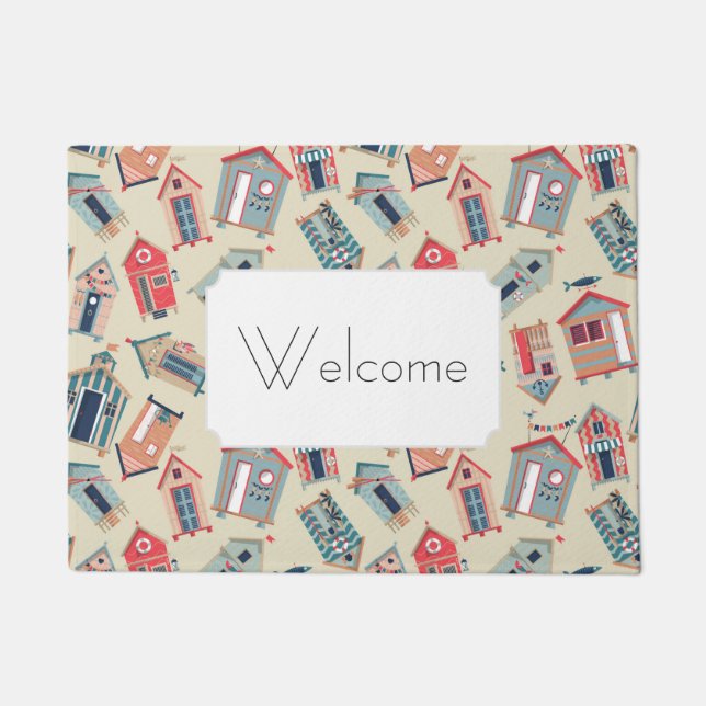 Beach Hut Pattern | Add Your Text Doormat (Front)