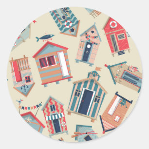 Beach Hut Pattern Classic Round Sticker