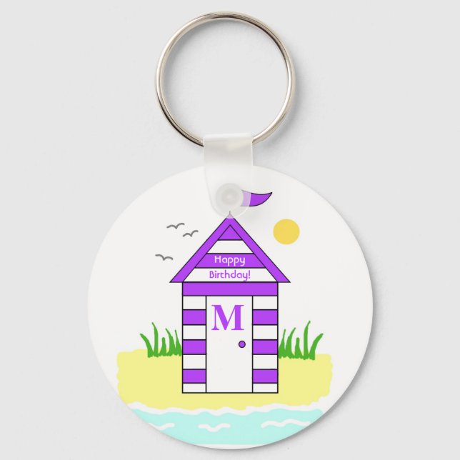 Beach Hut Purple Key Ring (Front)