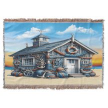 Beach Hut Throw Blanket
