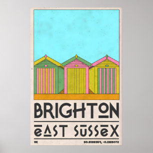 Beach Hut Wall Art Brighton Seaside Row - Mid