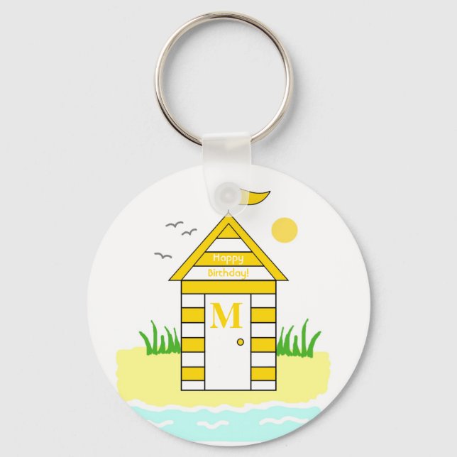 Beach Hut Yellow Key Ring (Front)
