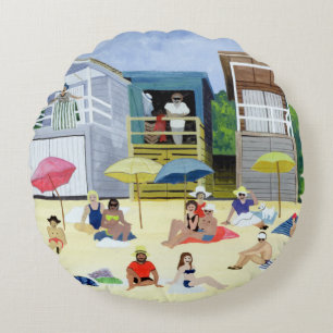 Beach Huts 1991 Round Cushion
