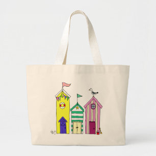 Beach Huts 1 Illustration Large Tote Bag