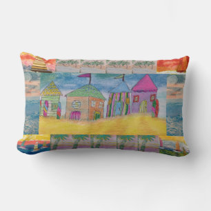 Beach Huts Abstract  Lumbar Cushion