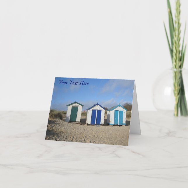 Beach huts and blue skies english seaside photo card (Front)