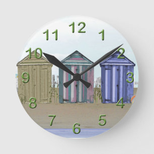 Beach Huts Art Gifts Round Clock