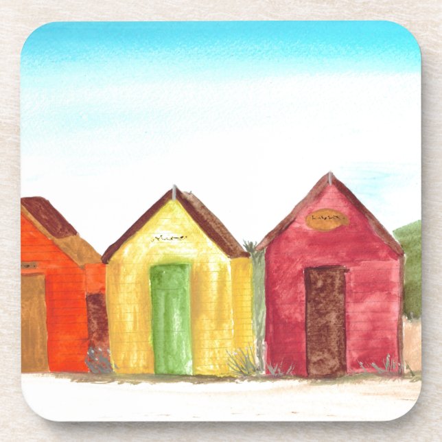 Beach huts art print beach coaster (Front)