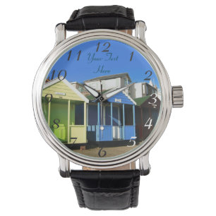Beach huts blue skies english seaside watch
