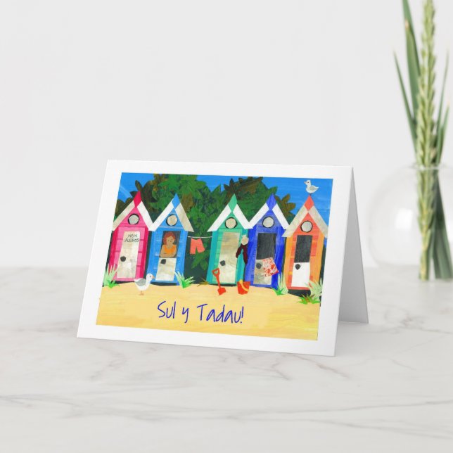 Beach Huts Father's Day Card - Welsh Greeting (Front)