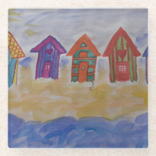 Beach Huts Glass Coaster