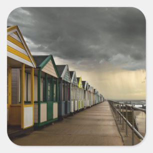 Beach Huts In A Summer Storm Southwold Square Sticker