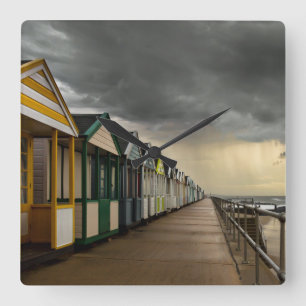 Beach Huts In A Summer Storm Southwold Square Wall Clock