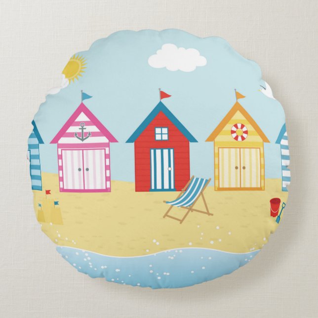 Beach Huts Round Cushion (Front)