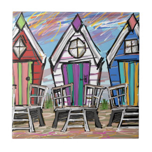 Beach Huts RWB Ceramic Tile