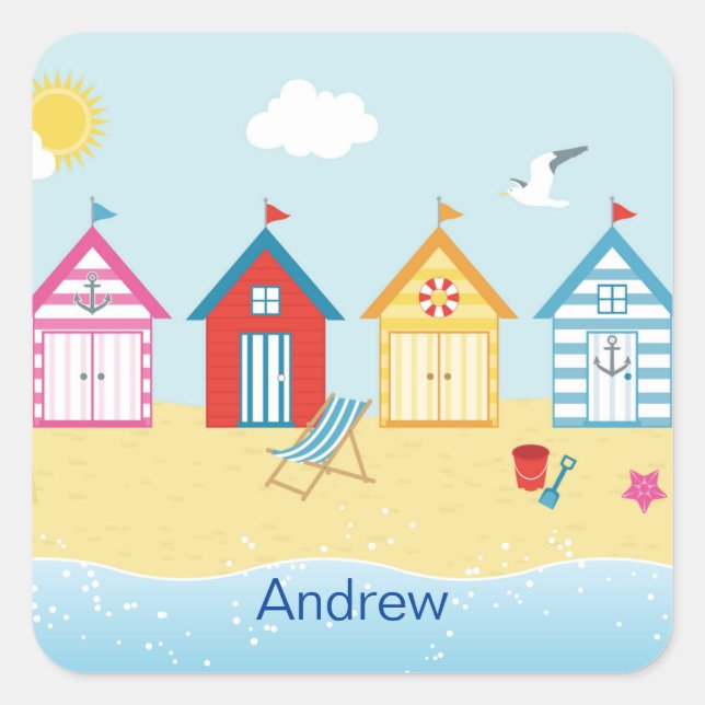 Beach Huts Square Sticker (Front)