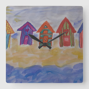 Beach Huts Square Wall Clock