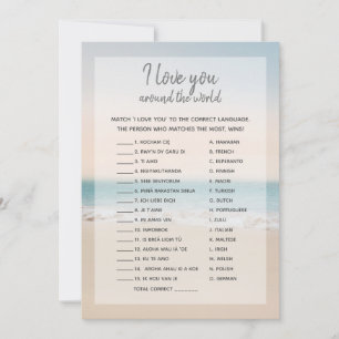 Beach I Love You Foreign Words Bridal Shower Game  Invitation