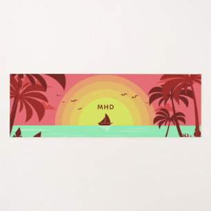 Beach Illustration custom monogram yoga mat