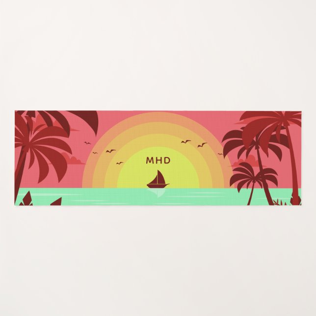 Beach Illustration custom monogram yoga mat (Front (Horizontal))