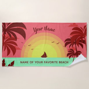 Beach Illustration custom text beach towel