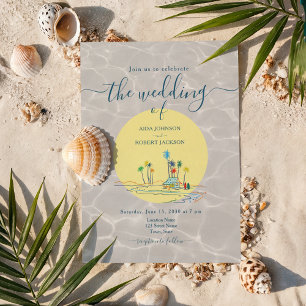 Beach Illustration Summer Wedding Invitation