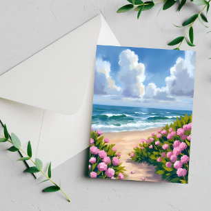 Beach in Bloom Pink Hydrangea Ocean Coastal Card