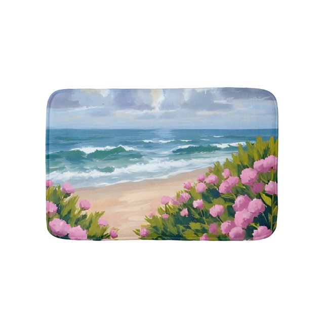 Beach in Bloom | Pink Hydrangea Oceanside Coastal Bath Mat (Front)