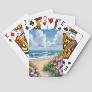 Beach in Bloom Pink Hydrangea Oceanside Coastal Playing Cards