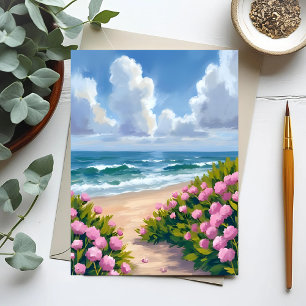 Beach in Bloom Pink Hydrangea Oceanside Coastal Postcard